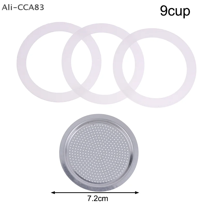 Zdjęcie 4: 2025 Nowy Zestaw (3 szt. Silikonowych Uszczelek i 1 szt. Aluminiowego Filtra) Zamiennik do Ekspresu do Kawy Kompatybilny z 3/6/9/12 Filiżankami