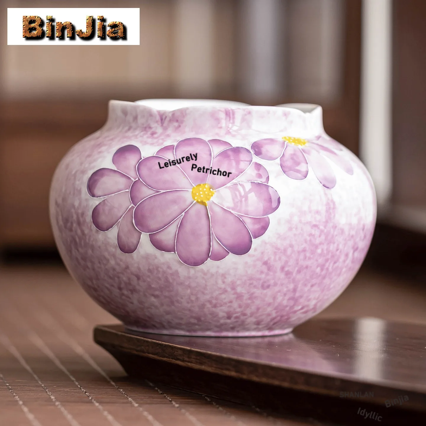 786ml Hand-painted Purple Daisy Jianshui Tea Wash Bowl Writing-brush Washer Tea Residue Barrel Chaxi Chinese Tea Set Ornaments