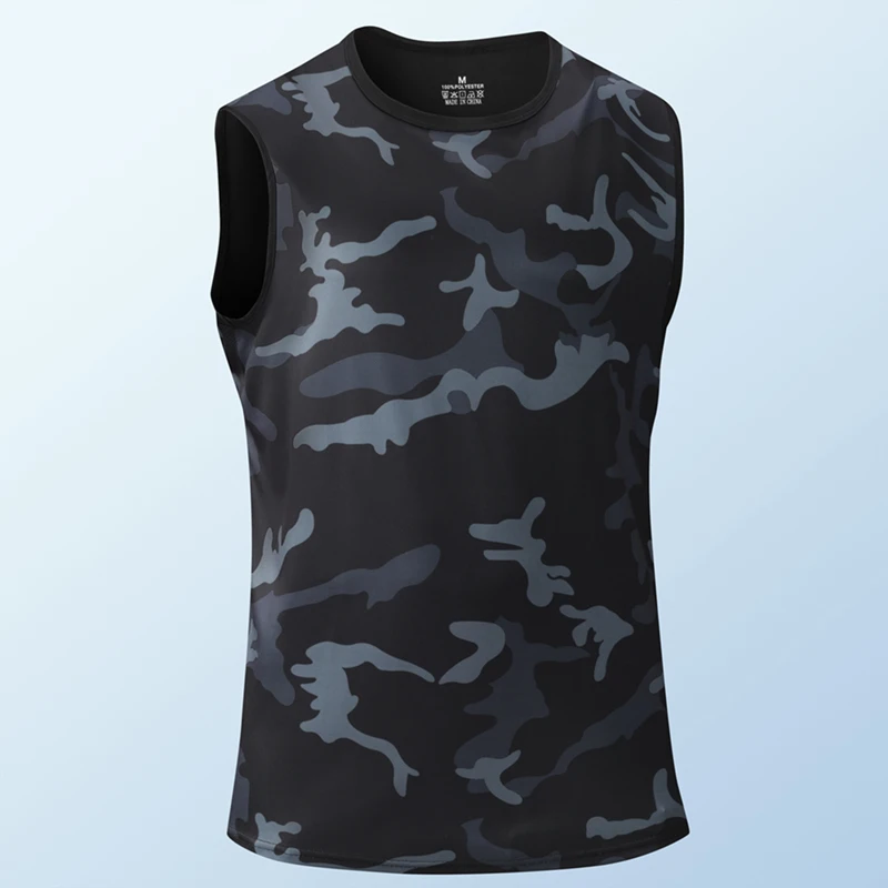 Men's Camouflage Tank Top Sleeveless Round Neck Ice Silk Vest Men Daily Sports Fitness Fashion Breathable Short-sleeved T-shirt