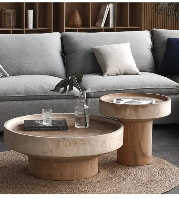 

Nordic log circular wooden pier tea table, homestay hotel living room designer, creative tree pier tea table