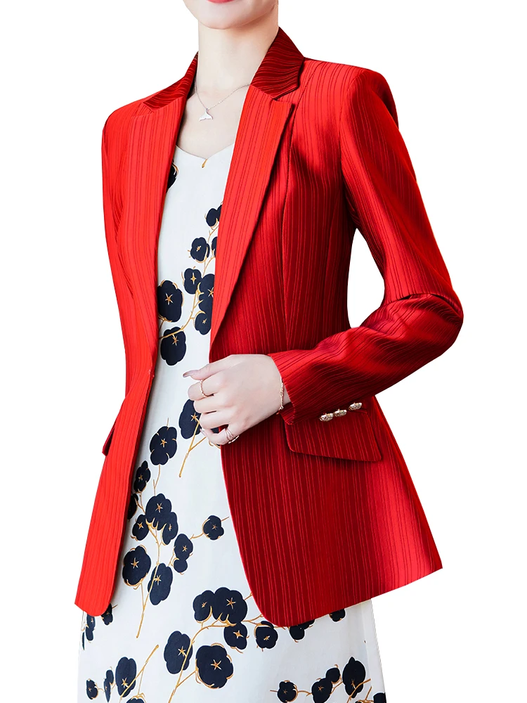 Fashion Ladies Blazer Women Black Blue Red Yellow Long Sleeve Female Business Work Wear Slim Formal Jacket For Autumn Winter