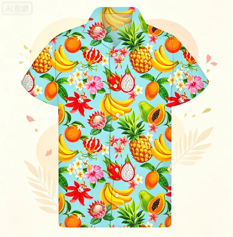 Mango Banana Pineapple Graphic Shirt Men 3D Print Fruit Hawaiian Shirts Summer Beach Short Sleeve Button Lapel Aloha Blouse