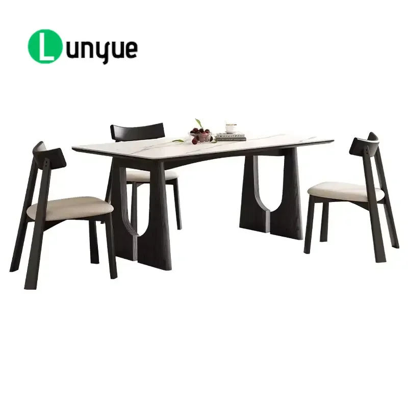 Mid Century Solid Wood Dining Table Rectangular Stone Top Modern Home Furniture Durable Kitchen Room Decor Easy Assembly