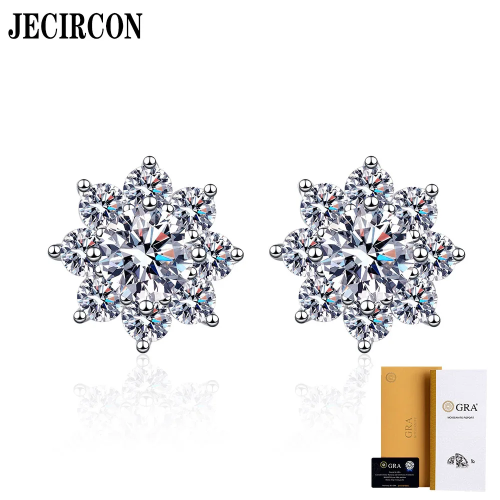 

JECIRCON 0.3/0.5/1 Carat VVS1 Moissanite Earrings for Women Snowflake pt950 Gold Plated Ear Studs 925 Sterling Silver Jewelry