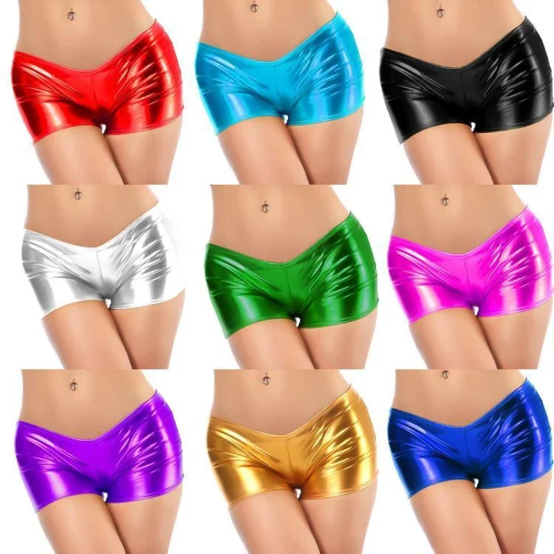 Woman Sexy Open Crotch Shorts Hidden Zippers Panties Erotic Bright Skinny Leather Crotchless Mini Leggings Underwear PU Outdoor