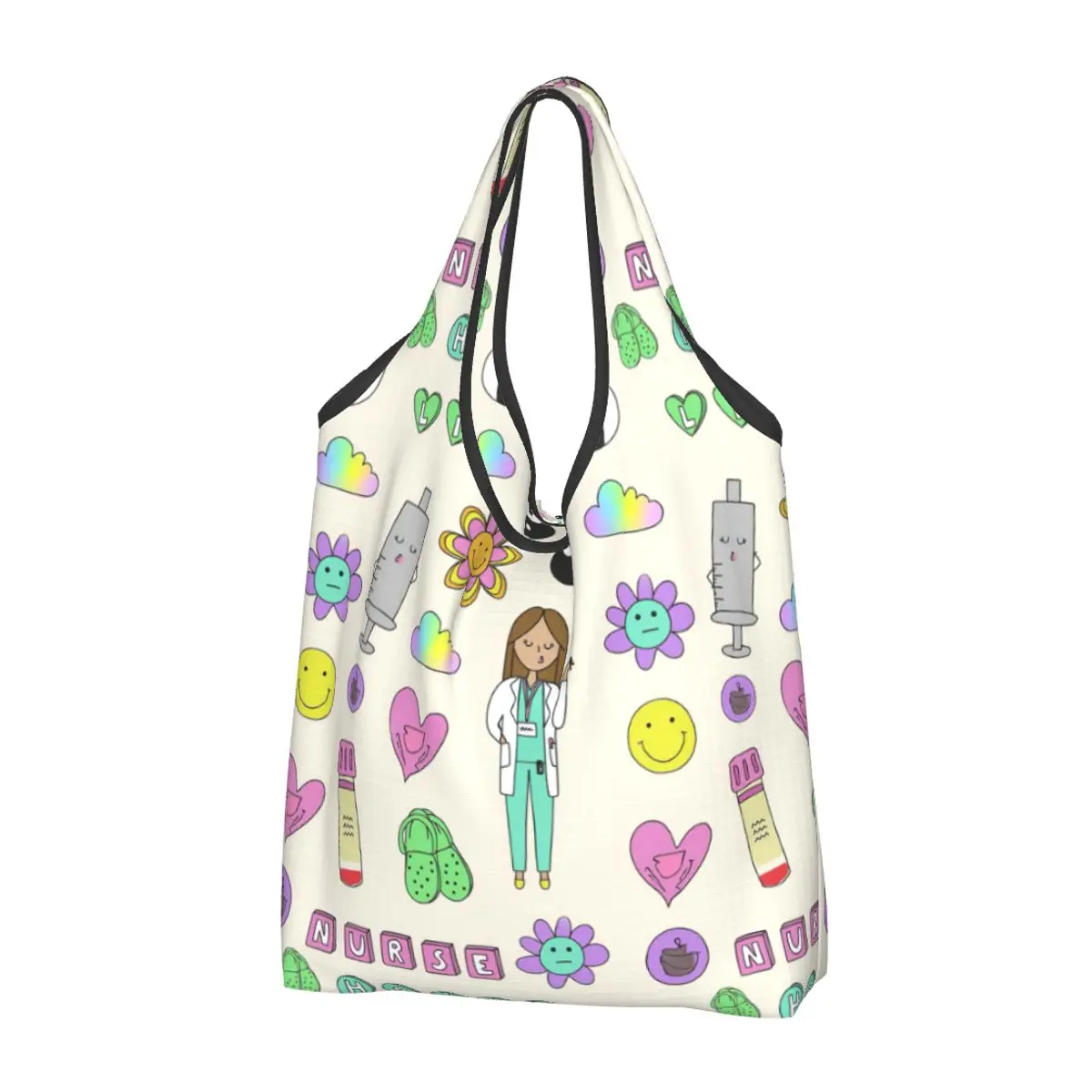 Large Reusable Enfermera En Apuros Nurse Medical Doctor Grocery Bags Recycle Foldable Shopping Eco Bag Washable With Pouch