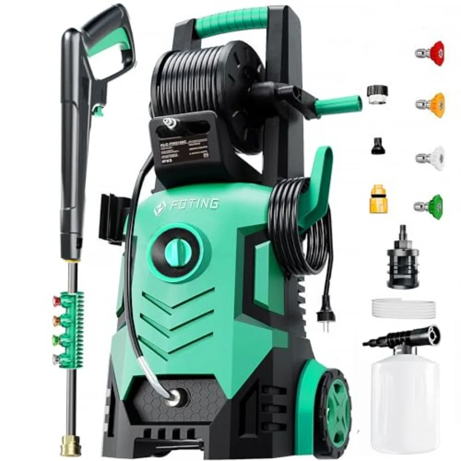 

Новая Мойка высокого давления 2026 года, 4800PSI, 34 дюйма, синяя, с 4 быстросъемными насадками, входным шлангом, фильтром и пеногенератором 500 мл для автомобиля, забора, дрена.