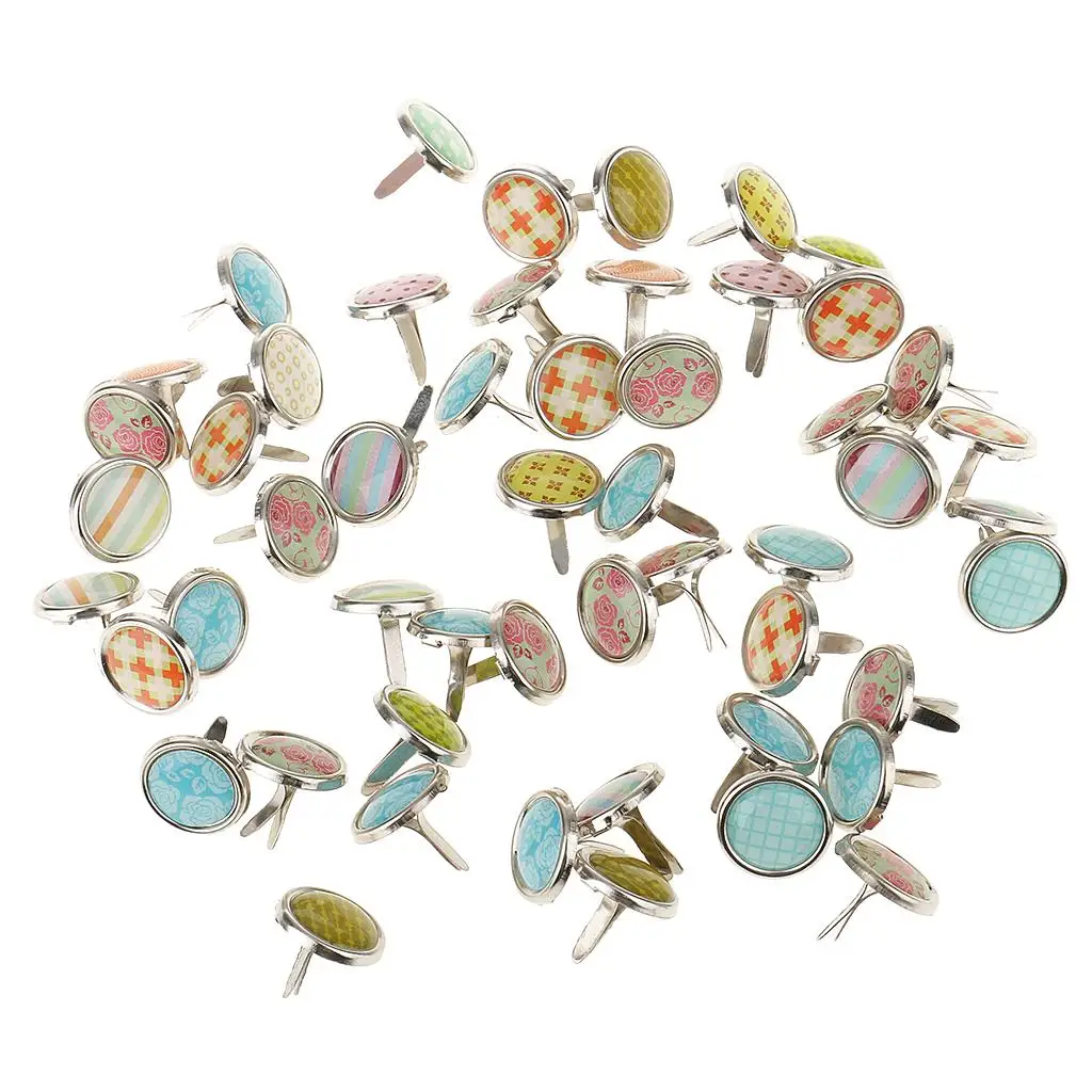 Mini Brads Set 50pcs Mixed Color Metal Paper Fasteners Iron Split Pins Round Tiny Brads for Scrapbooking and Card Crafts