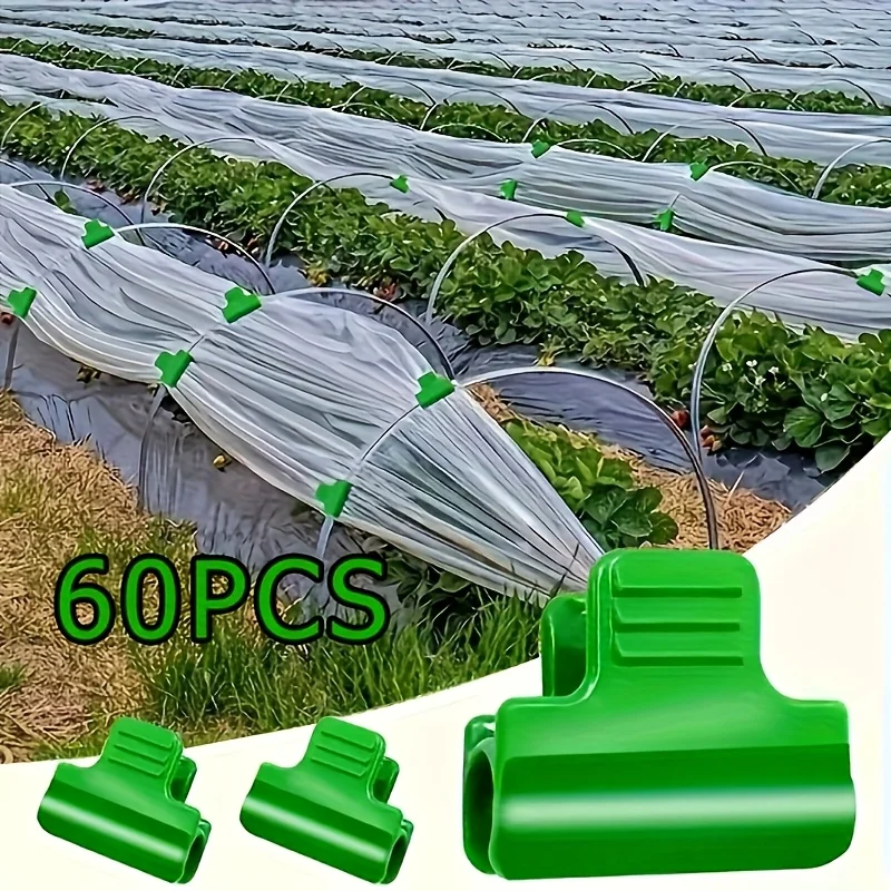 60pcs Green Plastic Greenhouse Film Clips - Heavy-Duty Windproof Garden Clips for Securing Mulch, Tarp & Plant Covers