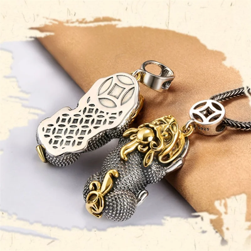 محظوظ عملة الثروة الحيوان Pixiu قلادة للرجال مجوهرات العرقية نمط خمر الذهب كوليسون قلادة الذكور سترة سلسلة #1