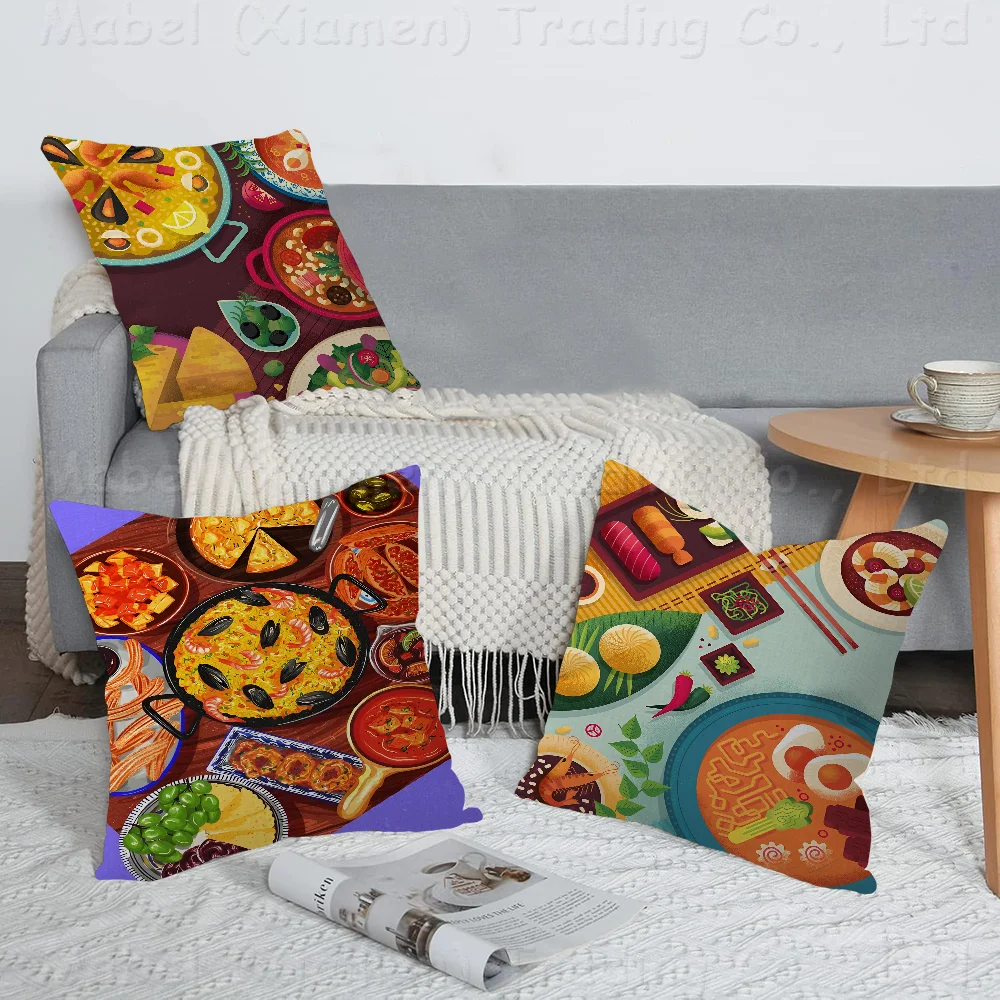 

Coffee Banana Split Sushi Ramen Retro Food Pillow Cover Sofa Cushion Cover Home Room Decoration Children Gift