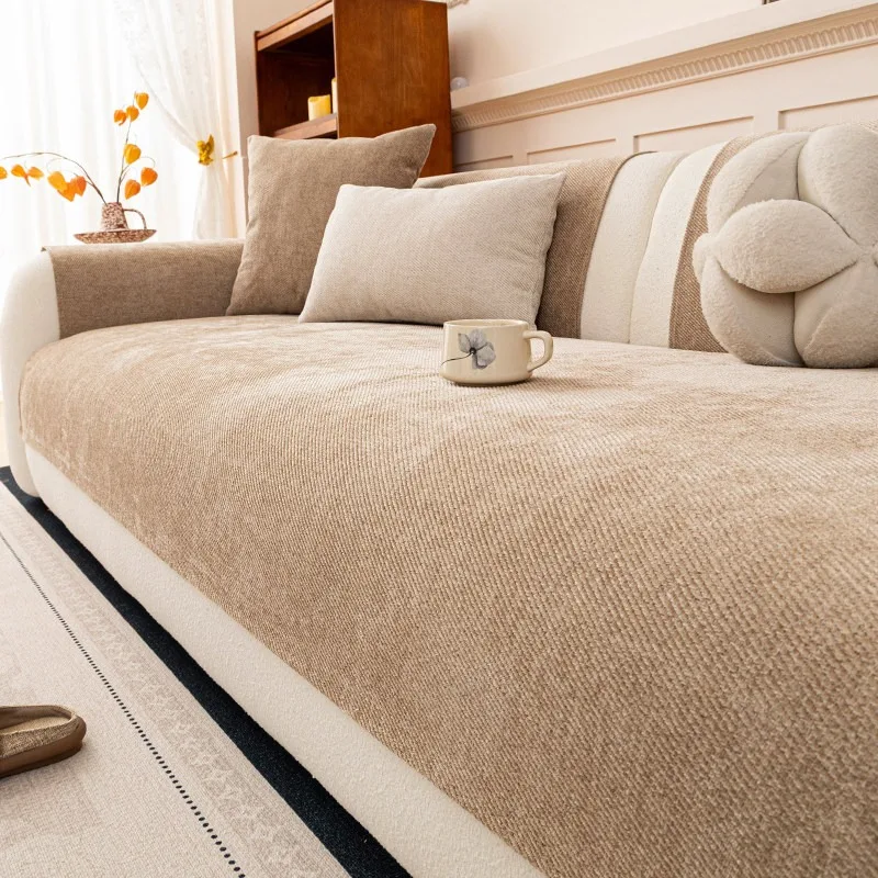 Minimalism Twill Chenille Sofa Cover, Yarn Dyed Quality Couch Seat Cover for All Seasons Living Room Sofa Towel Pet Friendly