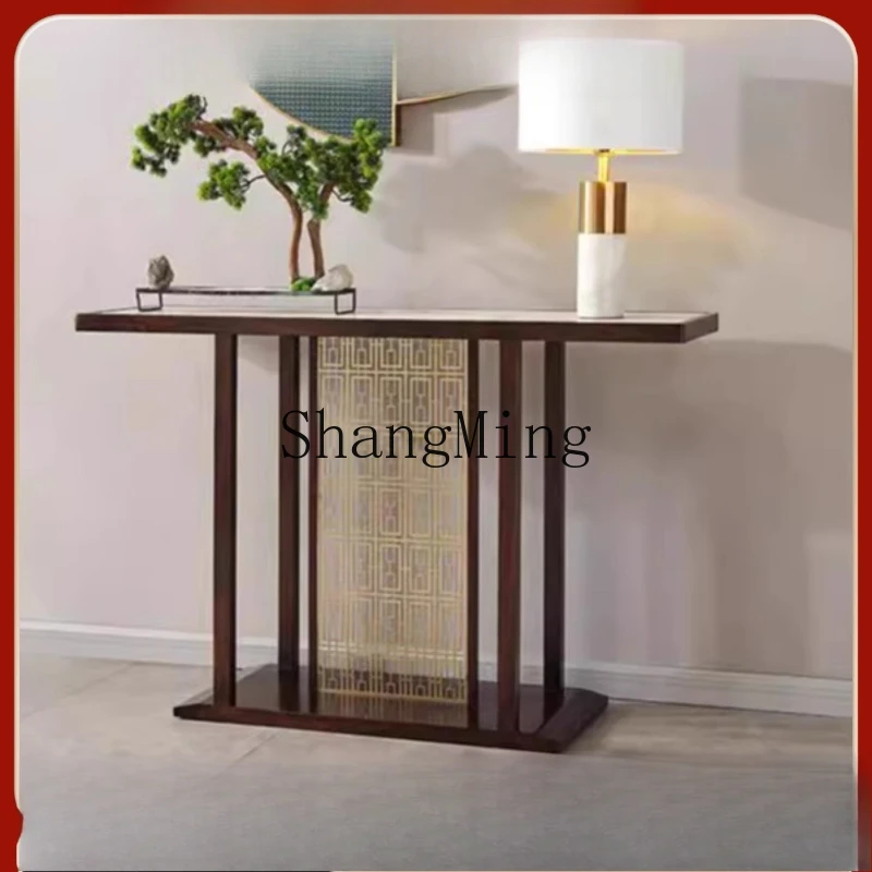

FG new Chinese-style entrance cabinet Ebony wood entrance platform Slate solid wood entrance