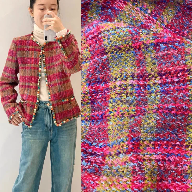 

Colorful Lattice Yarn-Dyed Braided Tweed Fabric For Women Autumn Jacket Dress Suit Coat Handbag DIY Cloth Sewing Material