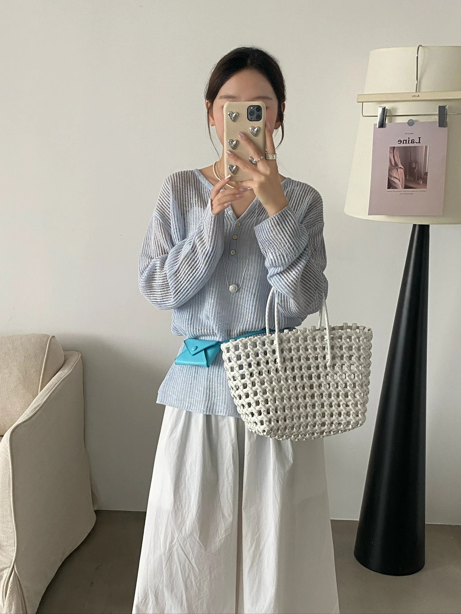 

Aimisle Original Hollow out Knitwear Women's Loose Fit Long Sve round Ne Air Conditioning Cover up Summer Thin Cotton