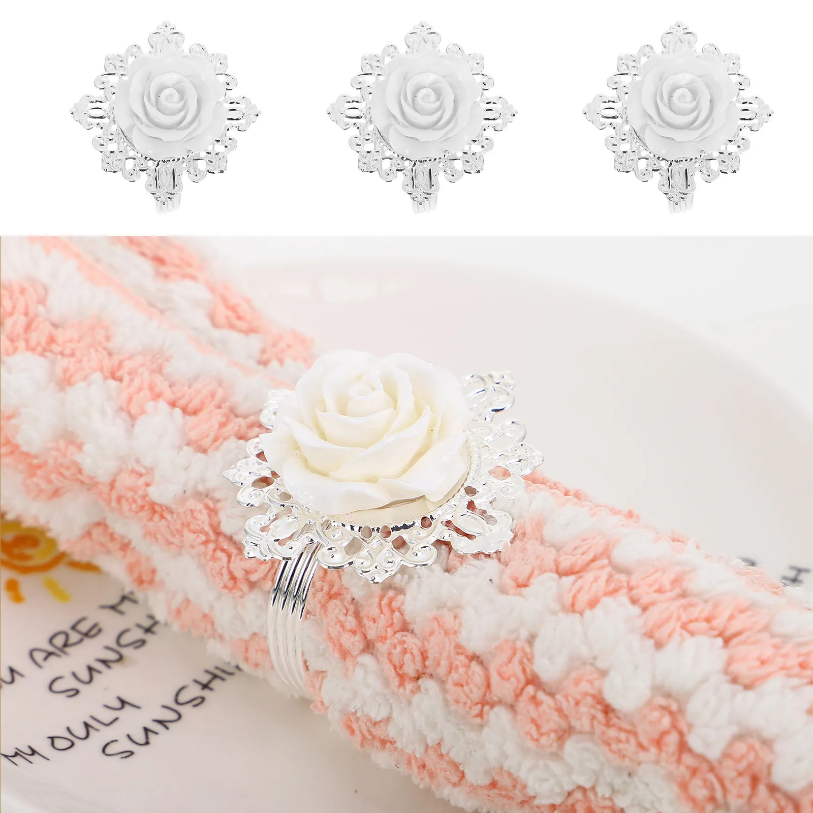 

12Pcs Exquisite Napkin Buckles Metal Alloy Rose Design Functional Table Decoration for Party Wedding Daily Meals