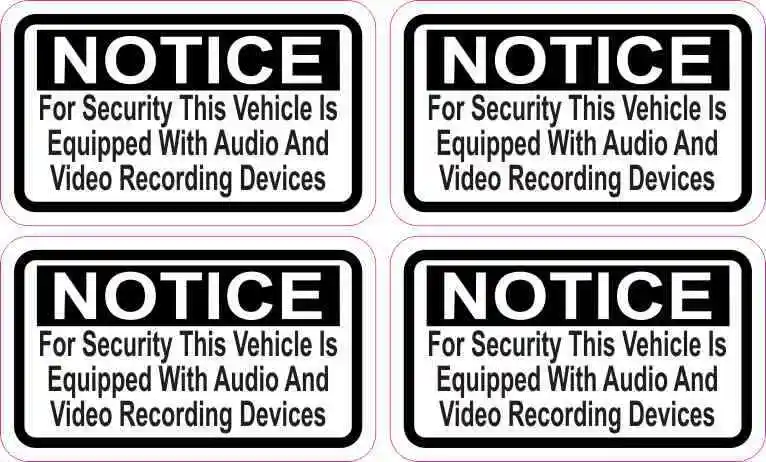4Pack 2.5x1.5 Notice Audio and Video Recording Stickers Car Truck Vehicle Bumper Decal