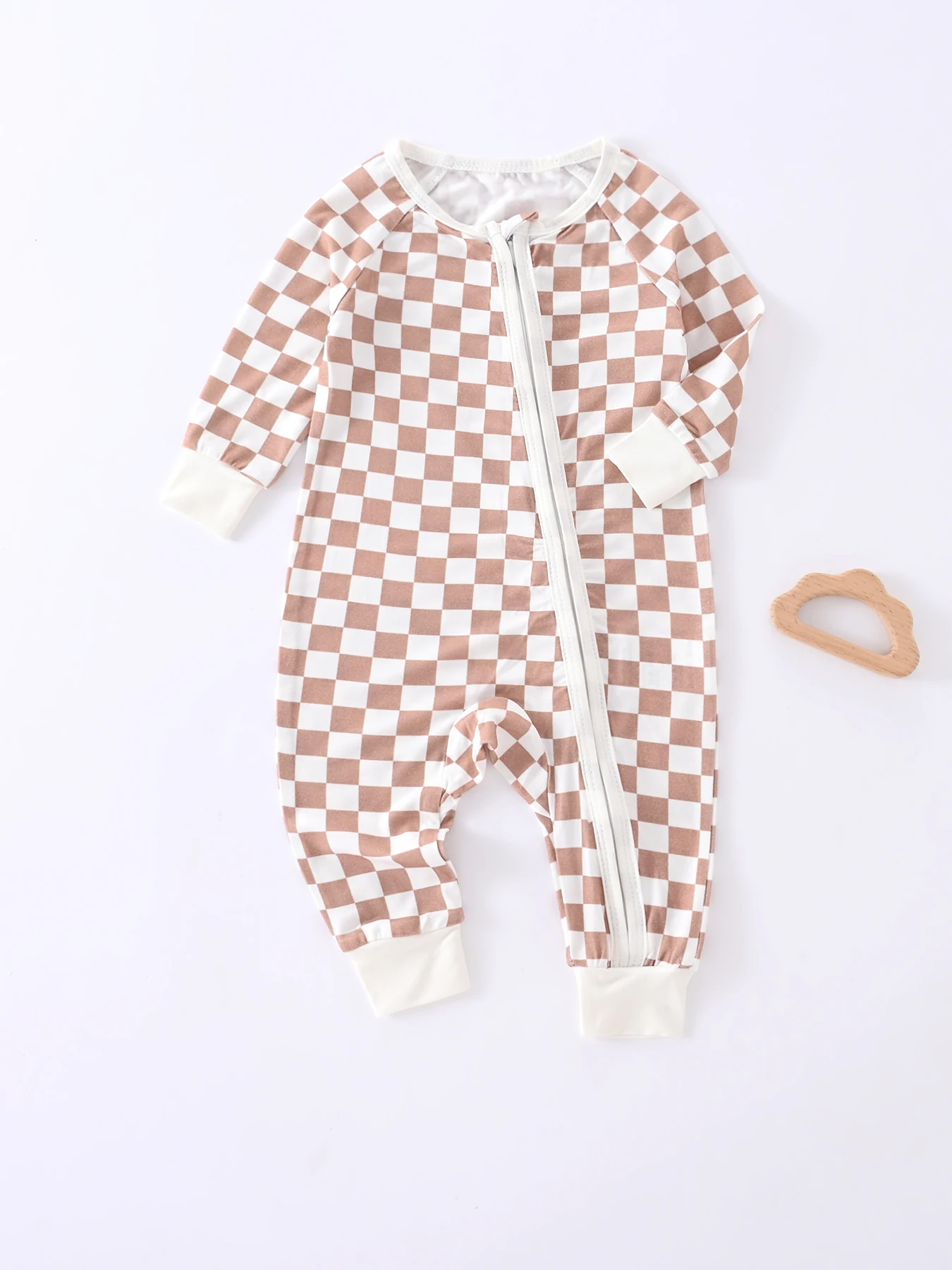 

Baby Bodysuit Long Sleeve Plaid Pattern Zipper Section Bodysuit Boys Girls Summer Comfortable Breathable Bodysuit