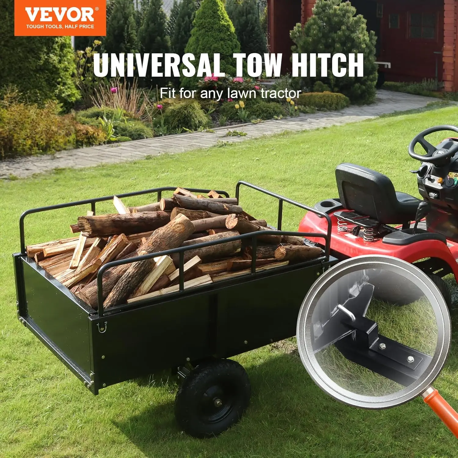 Garden Utility, Steel, 750 lbs 15 Cubic Feet, Removable Sides for Riding Lawn Mower Tractor