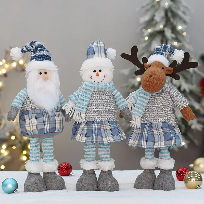 Christmas new blue cloth crafts creative telescopic standing Christmas figure old man snowman elk holiday decoration gifts