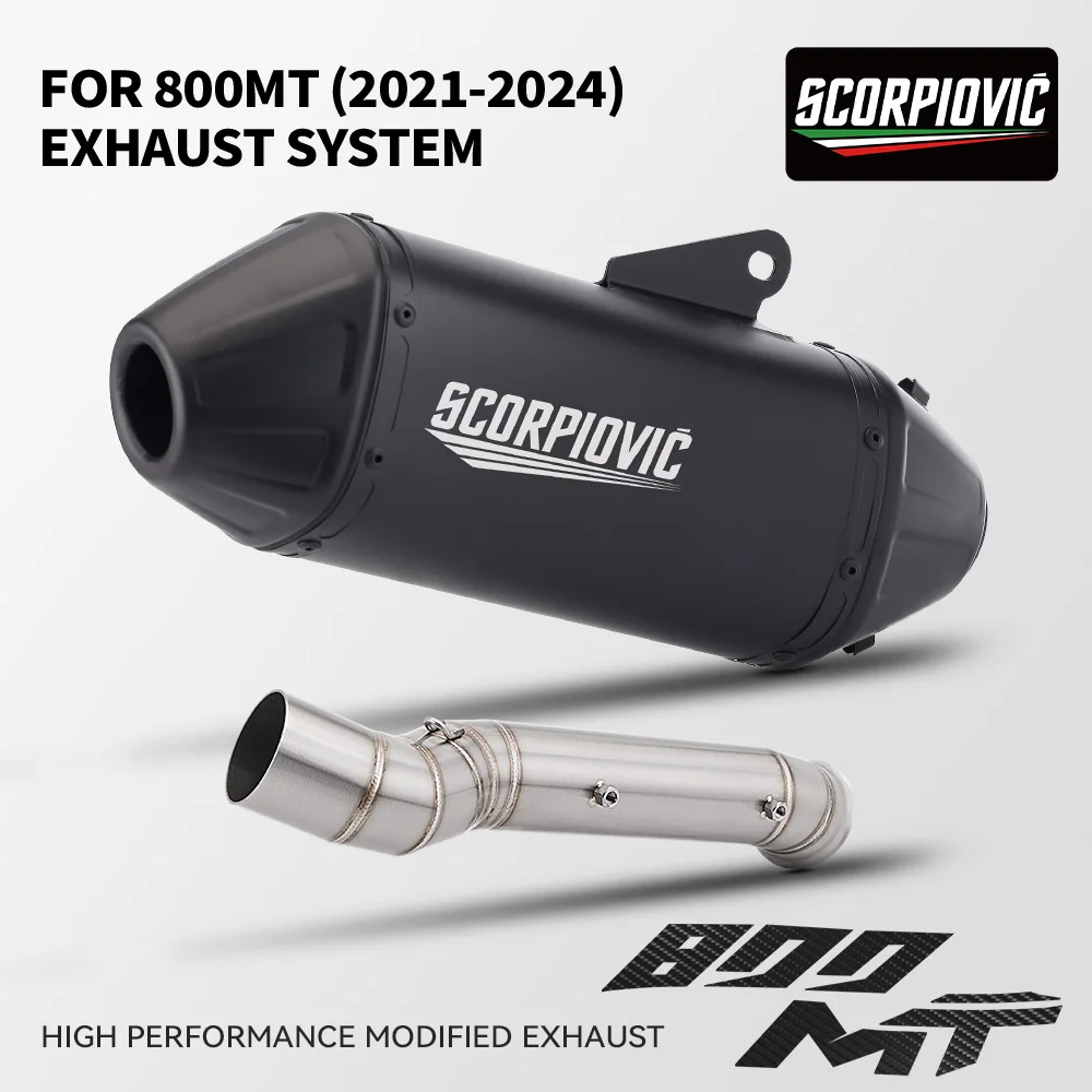 Motorcycle Exhaust System Stainless Steel Titanium Alloy Middle Link Pipe T148 Slip On Muffler For 800MT 2021 2022 2023 2024