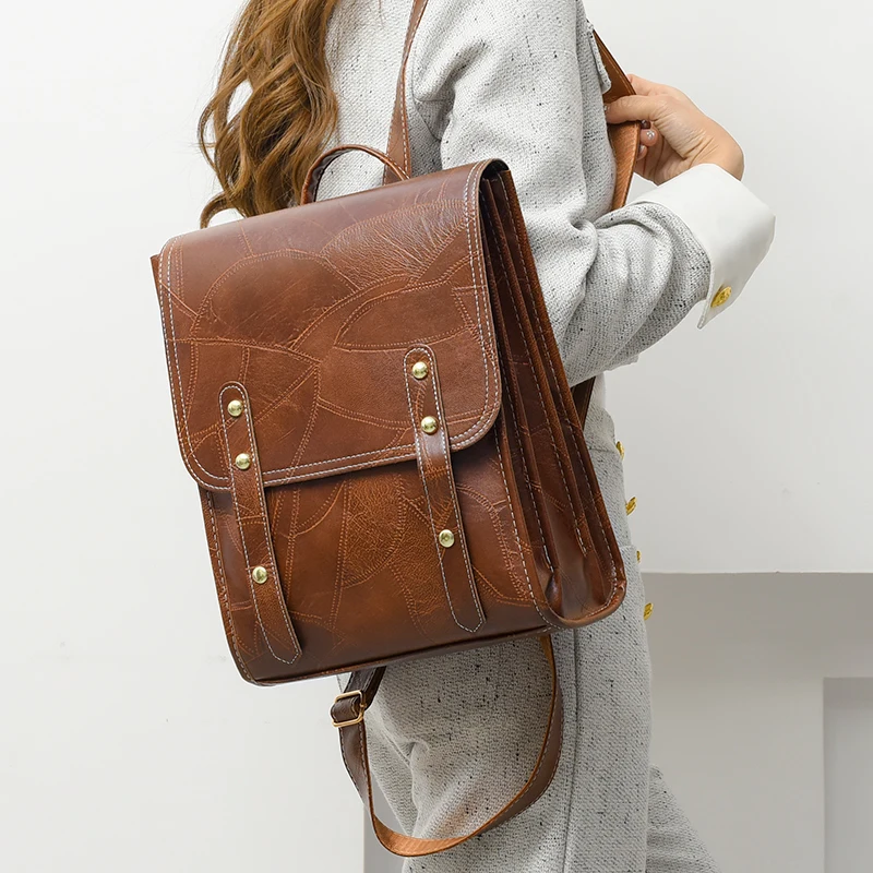 New PU Leather Fashion Lady High Capacity Waterproof College Backpack Trendy Girls Laptop School Bags Cute Girl Travel Book Bag