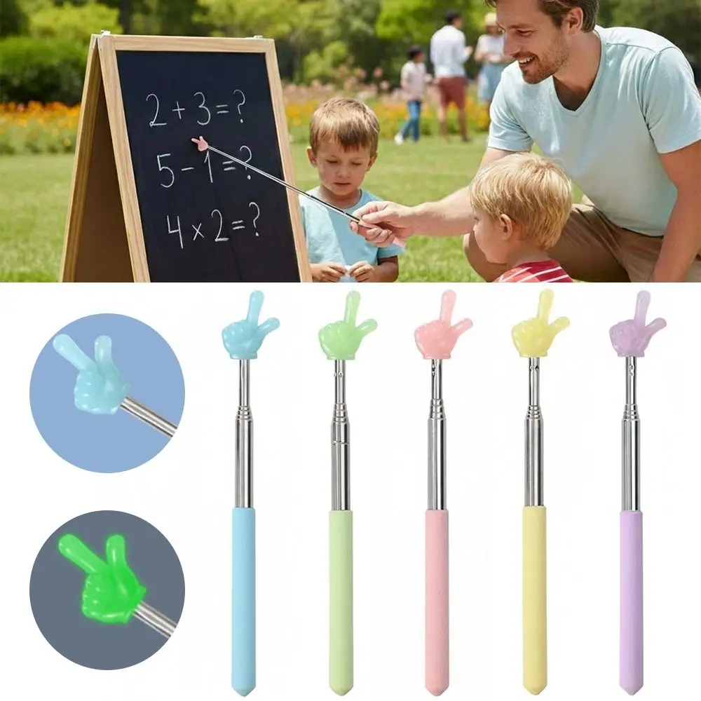Stainless Steel Teaching Pointer Macaron Color Retractable Reading Sticks Luminous Finger Teaching Stick Students/Teachers
