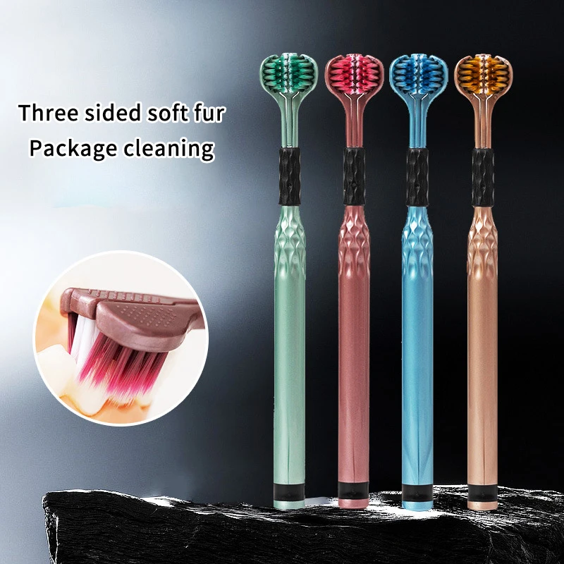 New 3D Triple-Head Toothbrush Soft Bristle Adult Manual Toothbrush with Tongue Scraper Home Care Tool