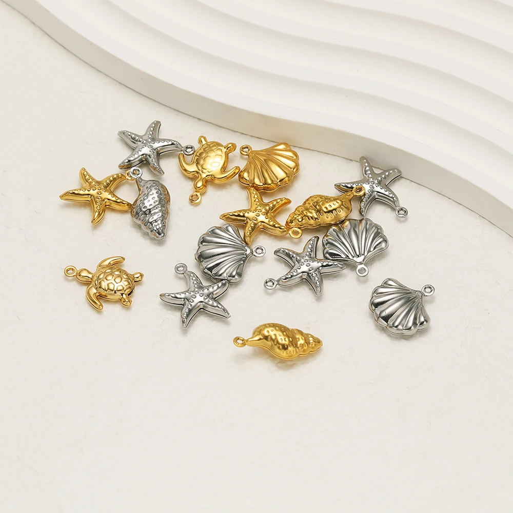 20pcs Hollowed Stainless Steel Marine Starfish Charms Cute Turtle Shell Pendants for DIY Necklaces Bracelets Jewelry Making