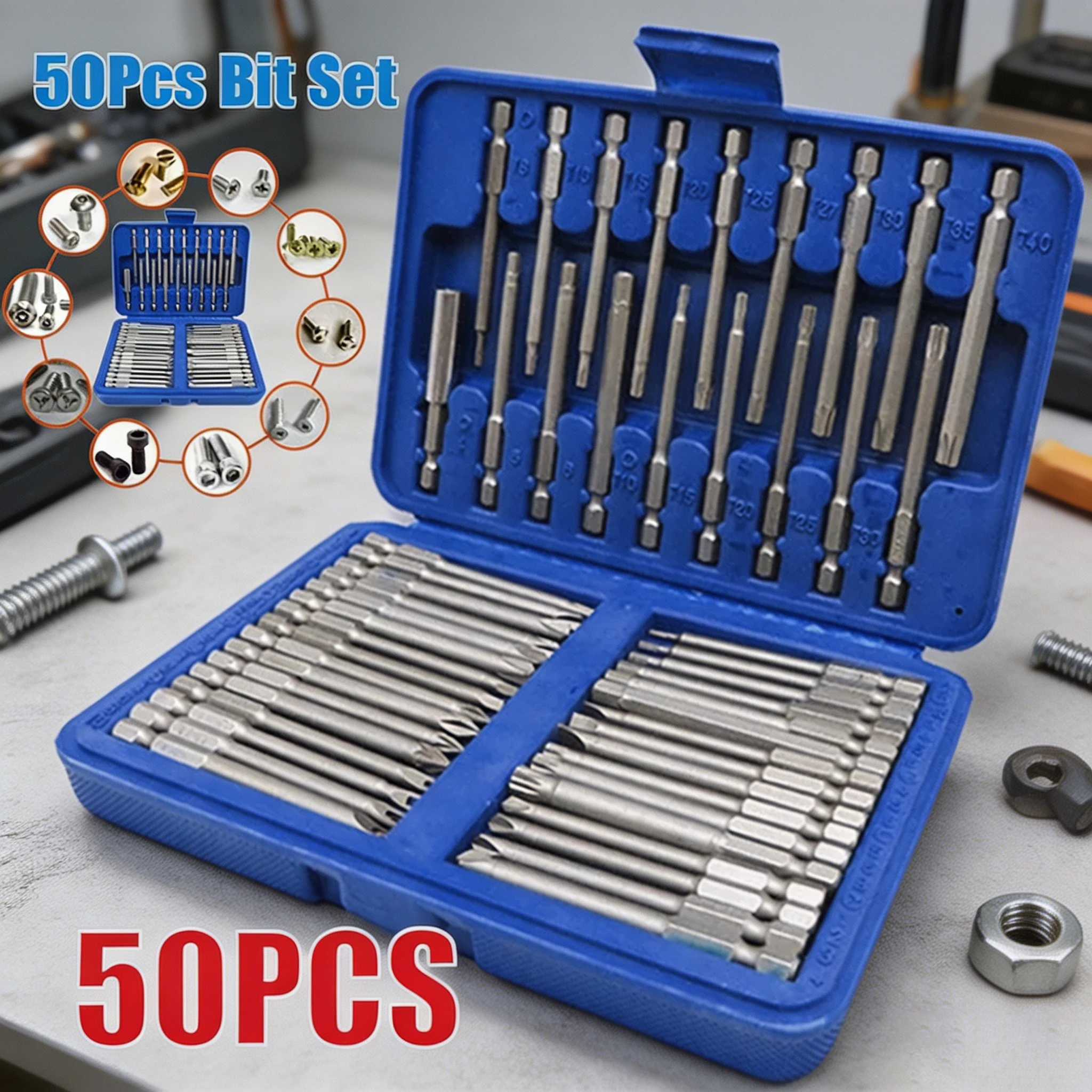 50Pcs 75mm Extra Long Reach Security Screwdriver Bit Set, Torx Star Hex Tamper Proof Bits for Hand Drill Power Tools