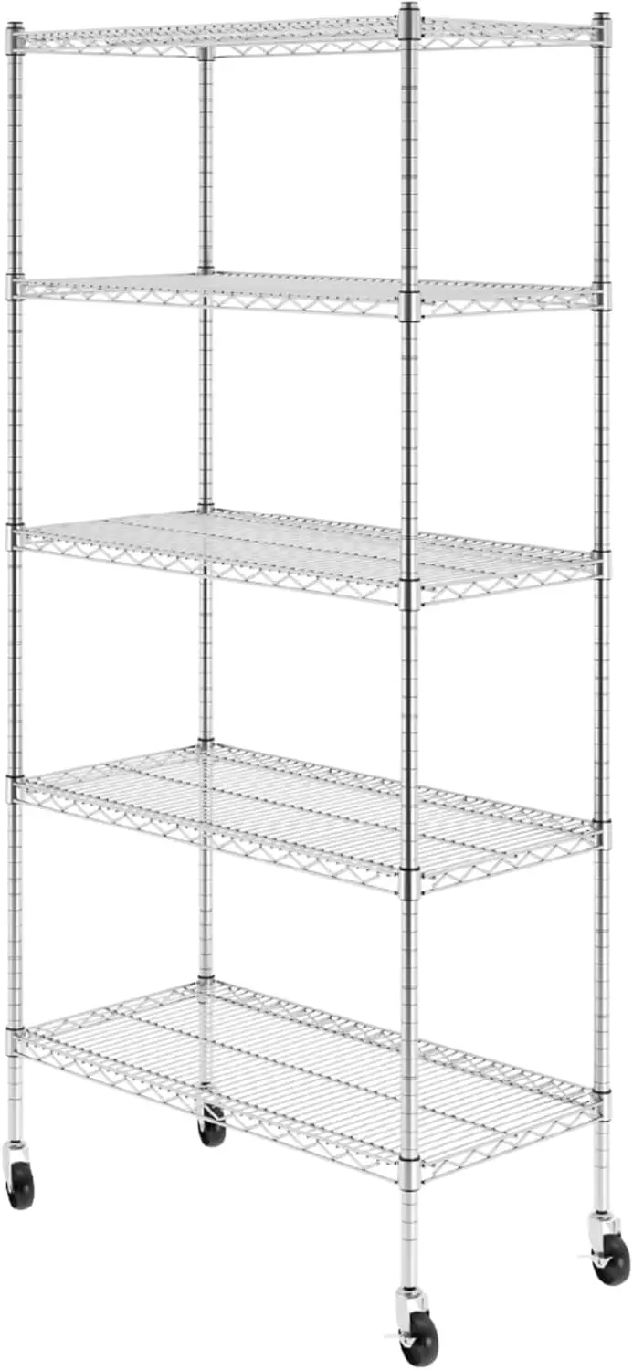 

NSF Certified Storage Shelves, Heavy Duty Steel Wire Shelving Unit with Wheels and Adjustable Feet, Used as Pantry Shelf, Garage