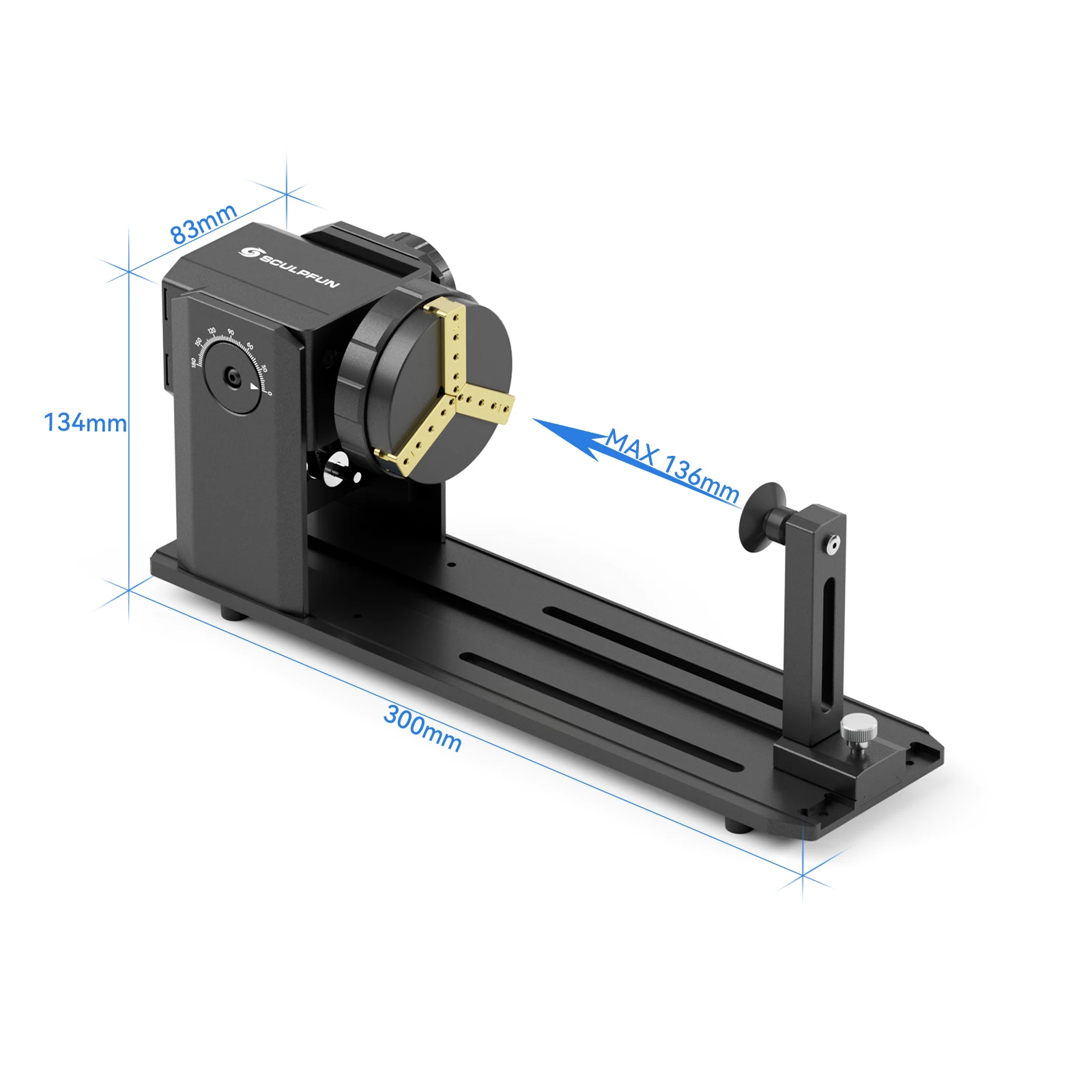180° Adjustable Angle Rotary Chuck for Engraver Y Axis Rotary Module Engraving Cylindrical Irregular round Objects Tool