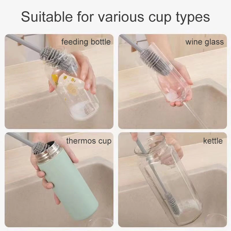 Silicone Cup Brush Cup Scrubber Glass Cleaner Kitchen Cleaning Tool Long Handle Drink Wineglass Bottle Glass Cup Cleaning Brush