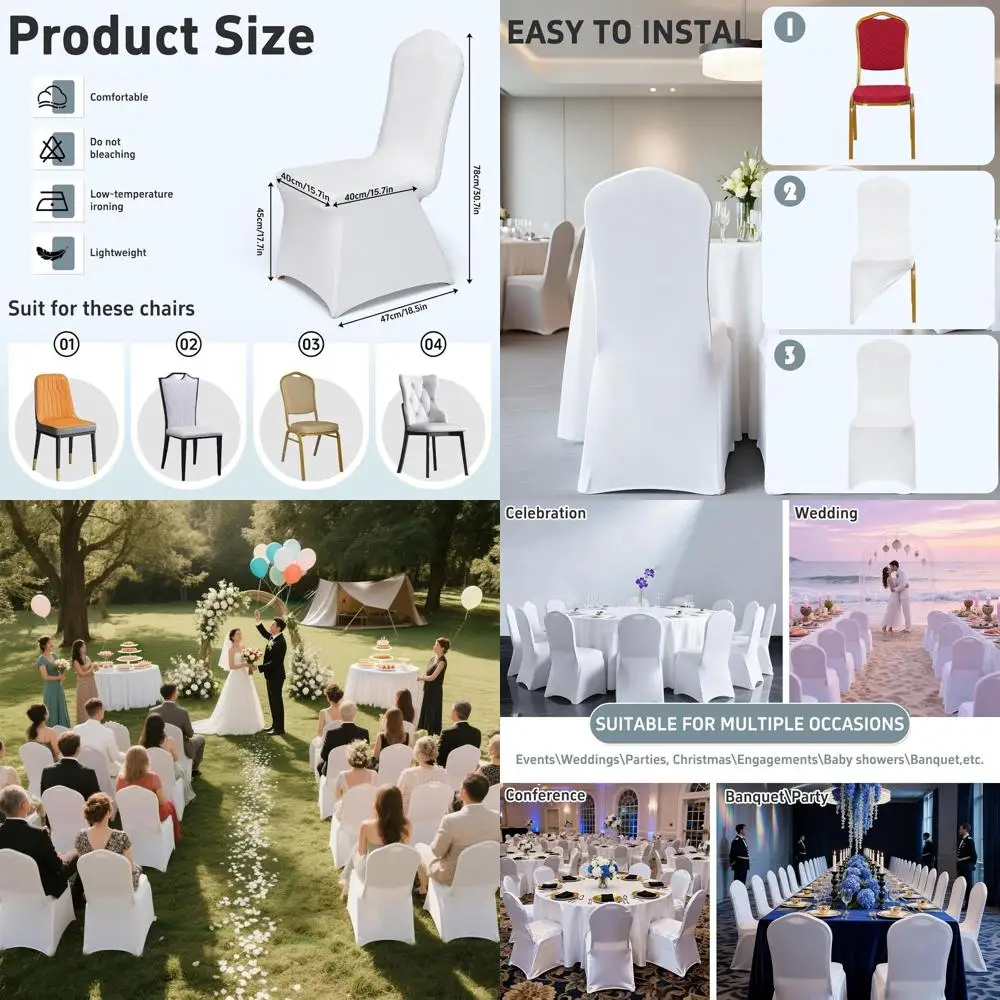 

50 Pack Spandex Chair Covers - Universal Fit for Wedding, Party, Banquet, Events (White)