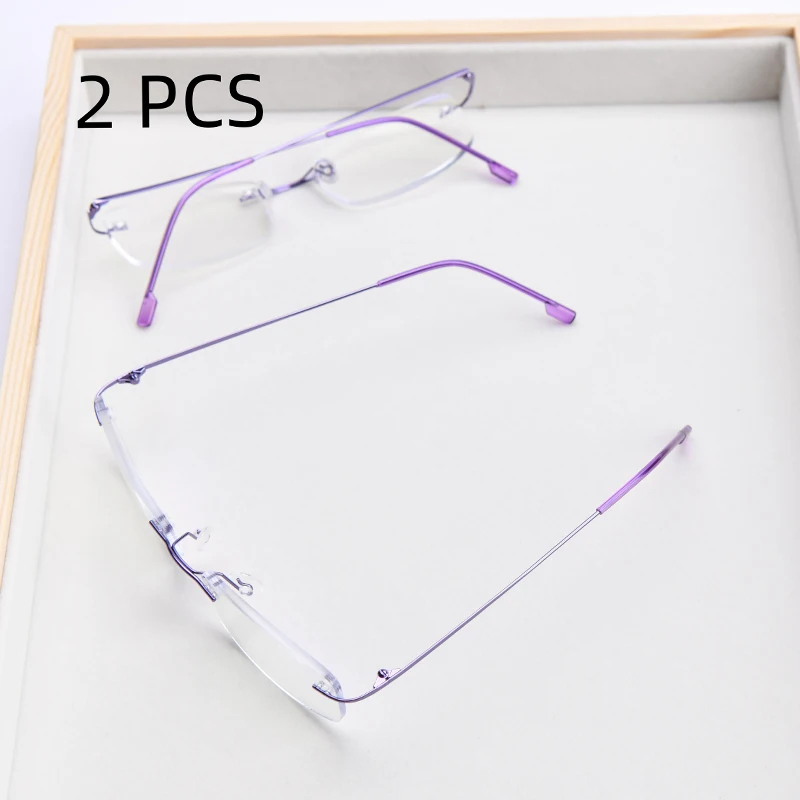2PCS Anzug 2025 Neue Männer Frauen Randlose Lesebrille Anti Blau Licht Vergrößerung Brillen Lila Licht Presbyopie Brille – Detail 13