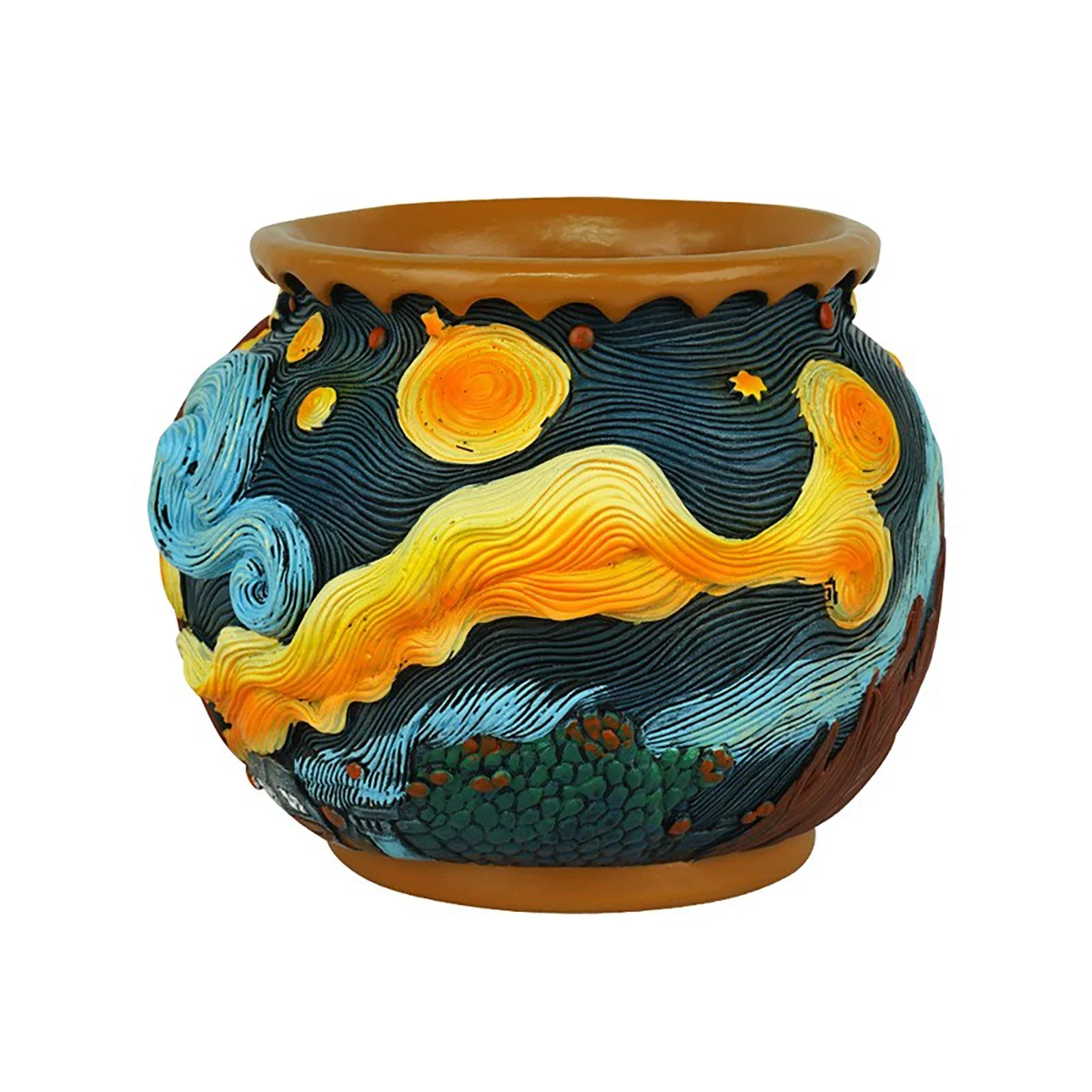 Relief Starry-Sky Resin Flower Pot, Artistic Decorative Planter with Drainage Hole, Ideal for Small Plants & Home/Garden Decor