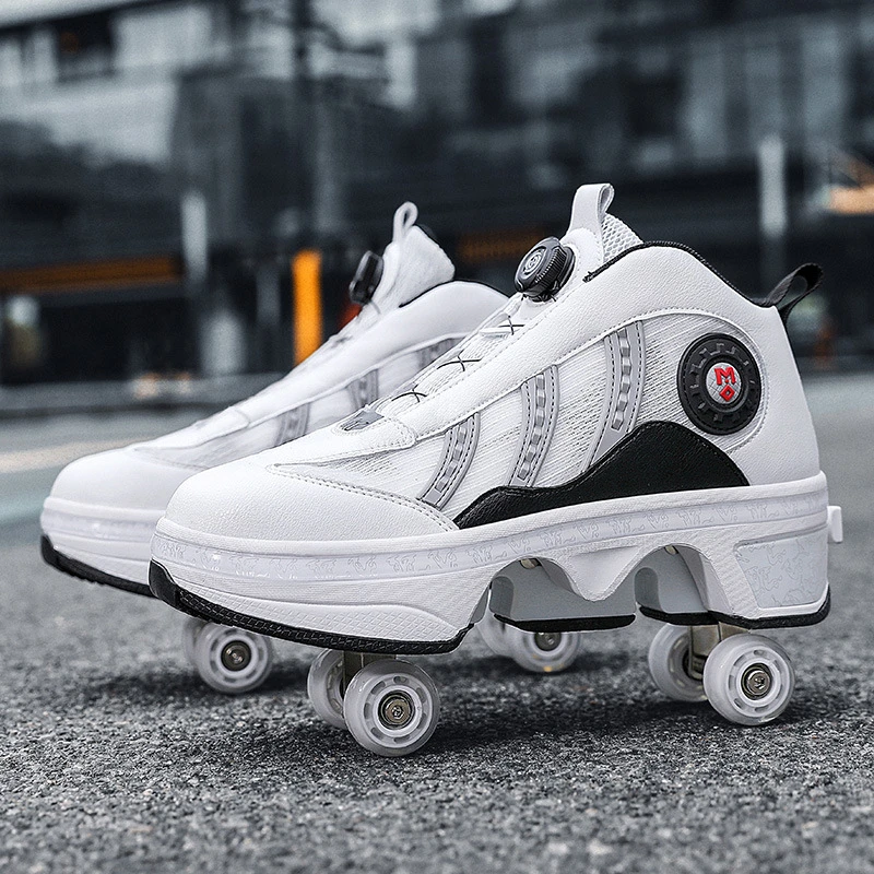 

Women's High Top 4 Wheel Roller Shoes Fashionable Unisex Automatic Pop-up Sneakers with Wheels Dual-purpose Skating Casual