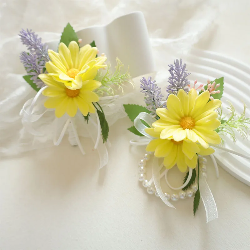 2pcs Set White Bohemian Rose Flower Corsage & Wristlet Set - Perfect for Brides, Groomsmen, and Wedding Decorations 2612