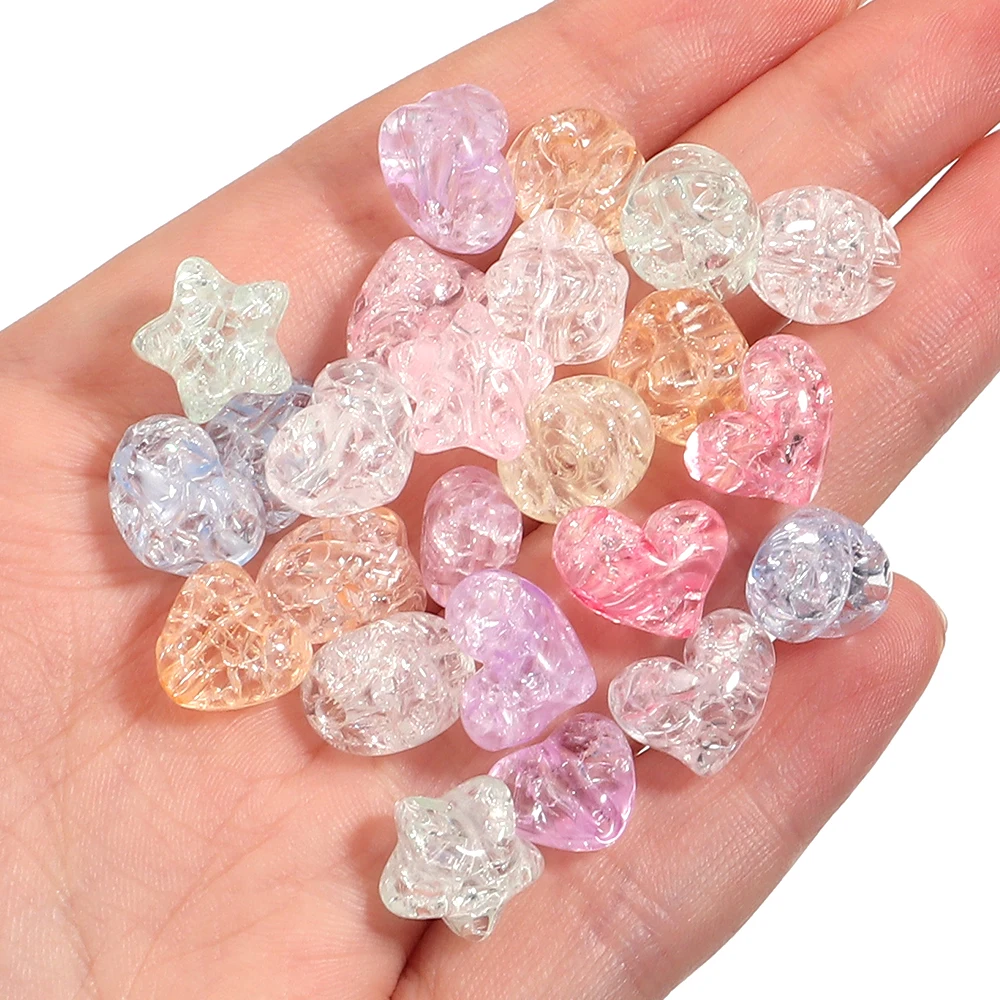 50 stücke Acryl Crackle Perlen Bunte Herz Stern Lose Spacer Perlen Für Schmuck Machen DIY Armband Halskette Schlüsselbund Zubehör