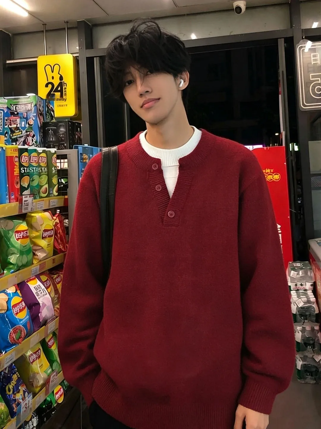 

Красный мужской трикотажный джемпер с воротником хенли, на флисовой подкладке, повседневный, свободного кроя, теплый, с длинным рукавом, для молодежи, для ежедневных поездок и отдыха