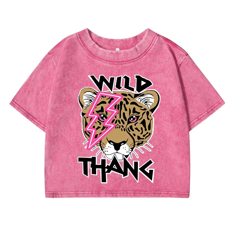 Wild Tiger Cartoon Print Women Washed Short Tshirts Summer Fashion T-Shirt Breathable O-Neck Tee Shirts Soft Oversize Clothes