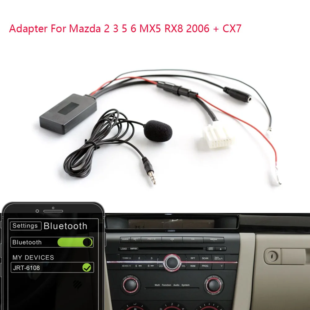 

Bluetooth 5.0 CD Radio Stereo Aux Handfree Mic Cable Adapter Kit For Mazda 2 3 5 6 MX5 RX8 2006 + CX7 Car Accessories