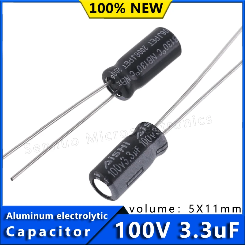 10Pcs AISHI black electrolytic capacitor 3.3UF aluminum electrolytic capacitor 100v 3.3uf 5x11 high frequency, low resistance
