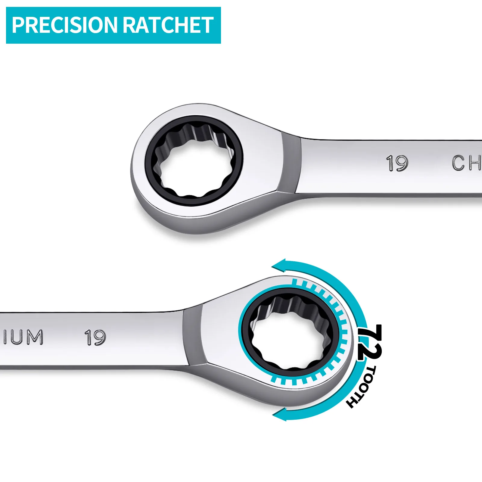 Hand Tools Set Torque Ratchet Spanner Set Fixed-Head Ratcheting Combination Wrench Set Metric 8-22 mm 72-Teeth, Cr-V Constructed