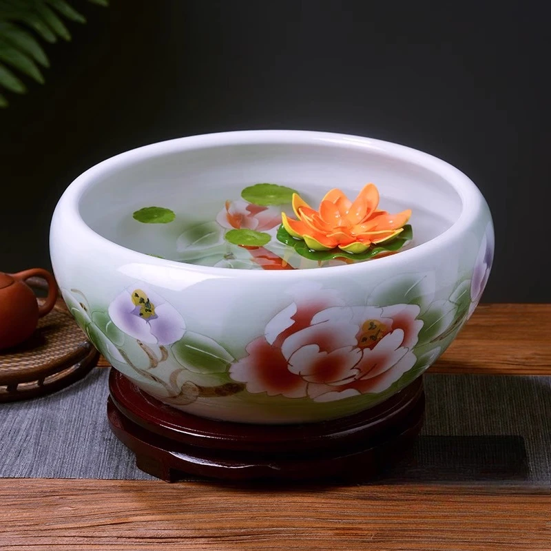 Ceramic fish tank living room small desktop household water lily daffodil ecological pot goldfish turtle special tank