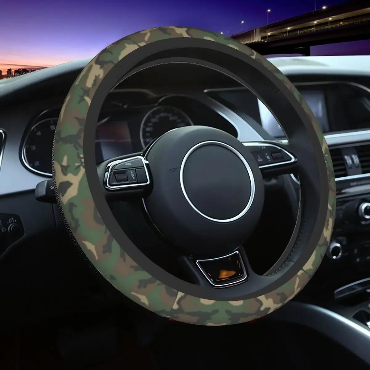 37-38 Steering Wheel Covers Army Camouflage Pattern Anti-slip Jungle Military Camo Auto Decoration Suitable Car Accessories