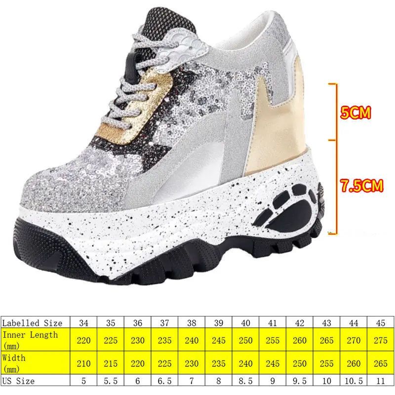 Fujin 12.5cm New Synthetic Women High Brand Designer Shoes Ladies Vulcanize Autumn Spring Mixed Color Bling Breathable Sneakers