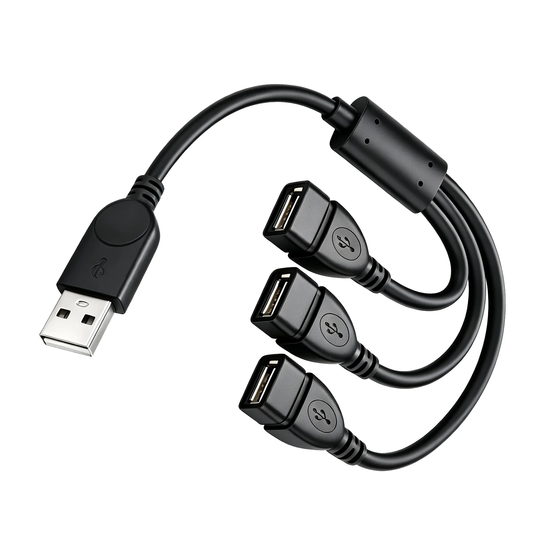 0.3m USB2.0 Splitter Hub Cable USB-A Male to 3 Female Extension Cord Data Transfer & Charging, USB Port Expander for PC Laptop