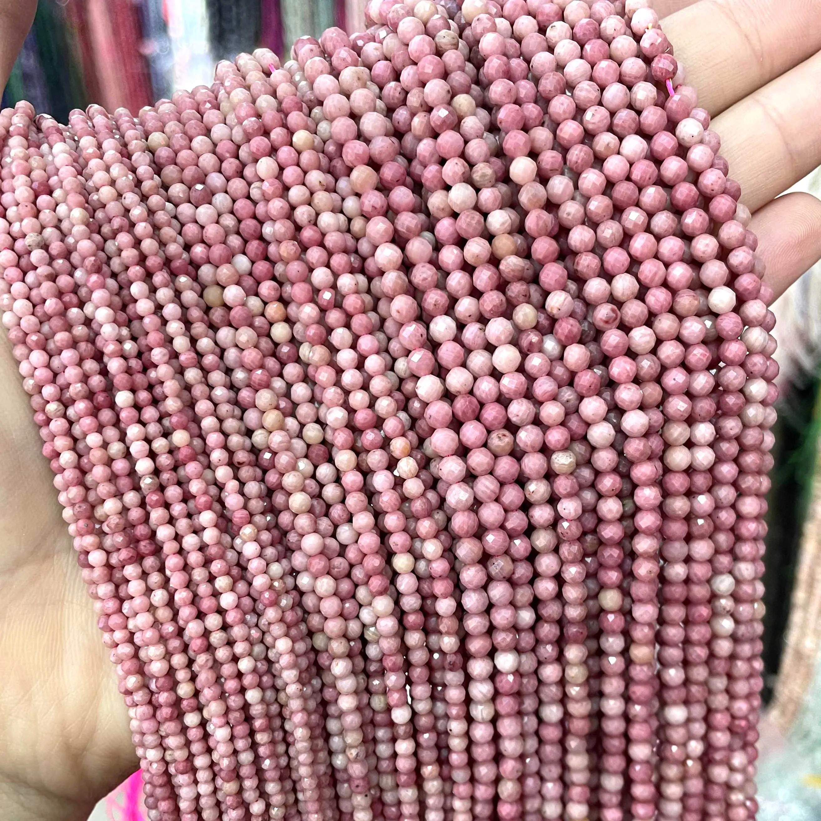 2 3 4 MM Natural Stone Faceted Rhodochrosite Small Loose Spacer Beads For Jewelry Making DIY Bracelet Earrings Accessories 15\'\'