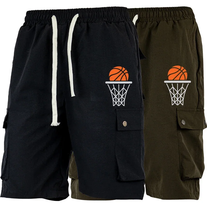 

Solid Men's Cargo Shorts Summer Casual Drawstring Multi-Pocket Loose Fit Outdoor Beach Street Style Tactical Short Pants